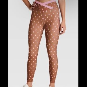 JoyLab Brown Leggings with Pink Floral Print